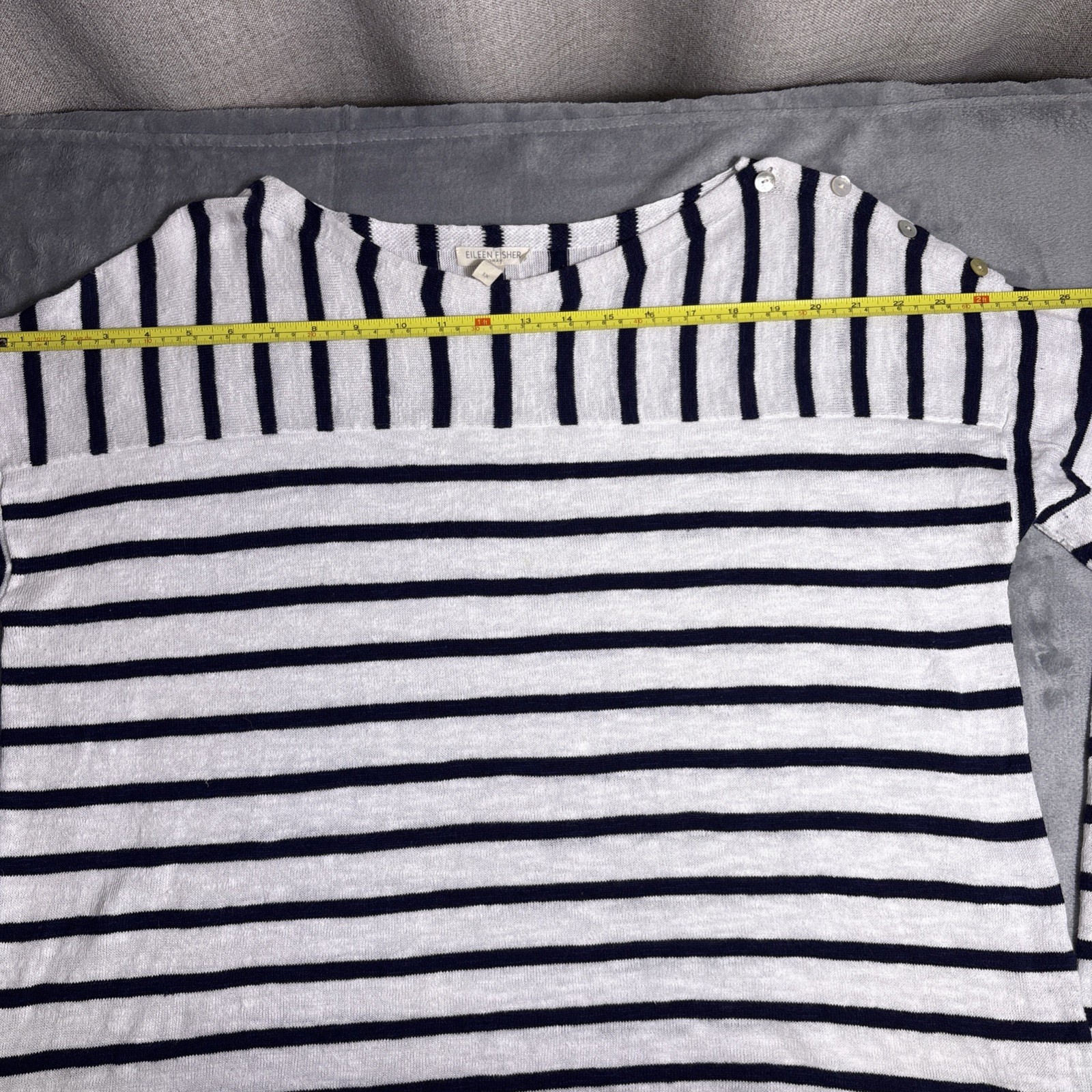 Eileen Fisher Womens Navy & White Linen Cotton Stripe Knit Sweater 1X Drapey