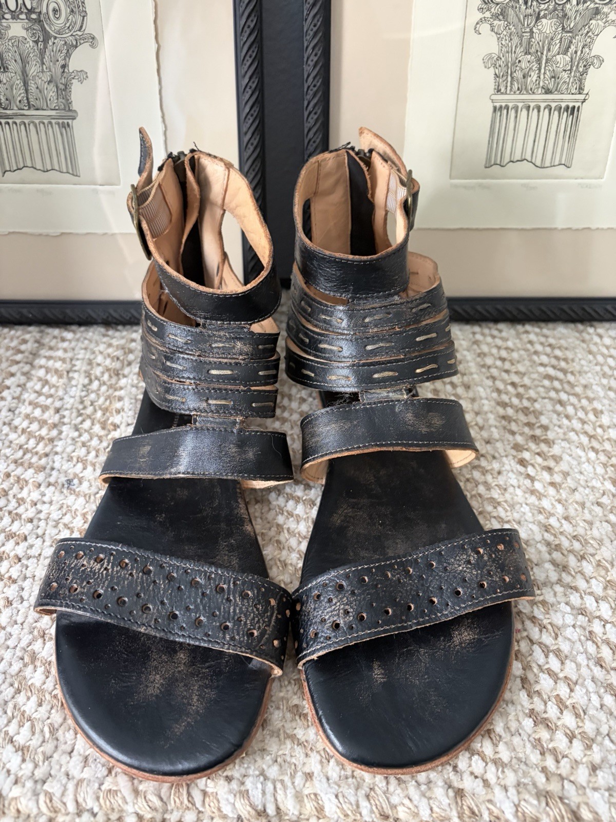 Bed Stu Artemis Style Leather Sole Sandals Black/Brown Gladiator Size 9