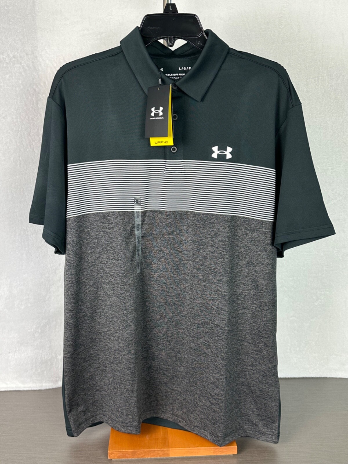 Under Armour Men’s Black/White The Playoff Polo Shirt Loose Fit Large UPF 40 NWT