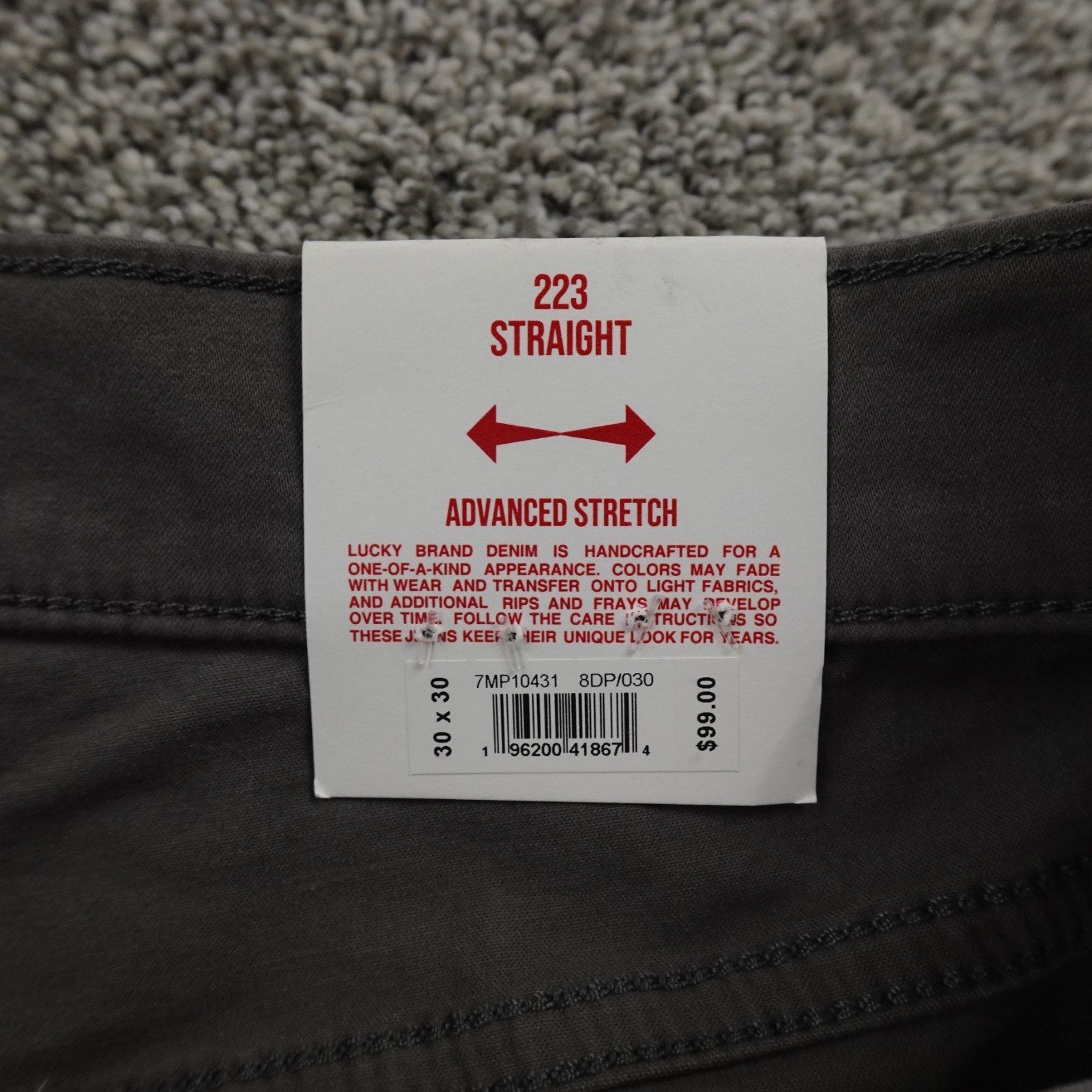 NEW Lucky Brand Jeans Mens 30X30 Gray Denim Pants 223 Straight Stretch Preppy