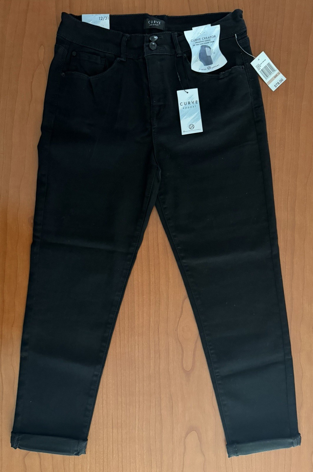 $78 Curve Appeal Curve Creator Size 12 Skinny Black Jeans High Rise Stretch NWT