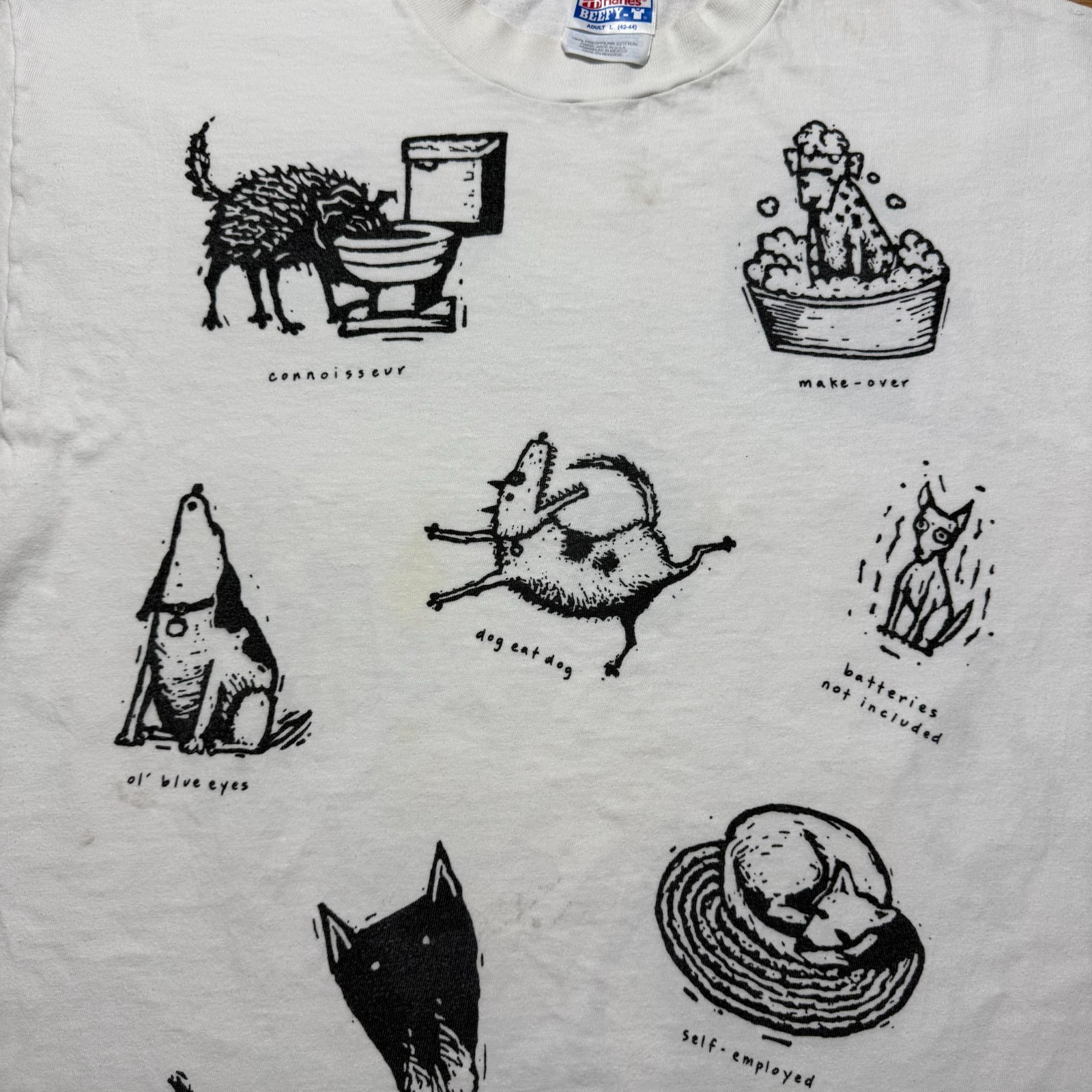 Vintage 90s Hanes Studio Roja Dogs Pets All Over Print Graphic T-Shirt USA Large