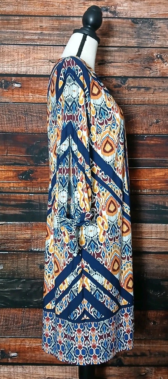 Chicos Shift Dress Size 1 US M Ikat Tie Sleeve Bohemian