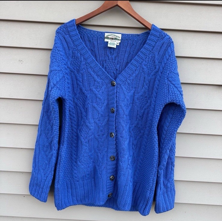 Aran Crafts Wool Irish Cardigan Cable Knit Sweater Blue Women’s Large
