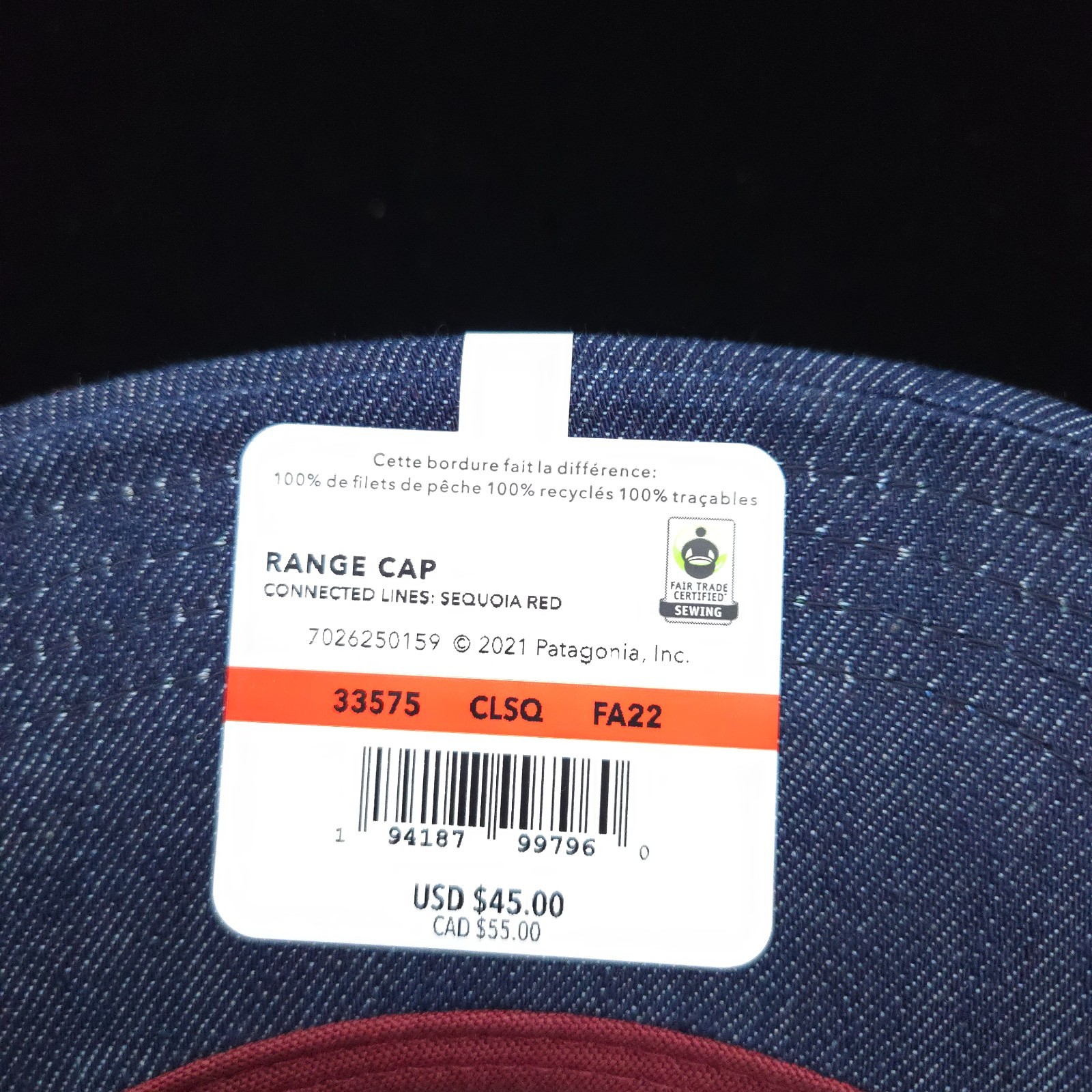 PATAGONIA RANGE FLANNEL HAT -NAVY BLUE BURGUNDY SOFT- CAP UNISEX ADJUSTABLE -NEW