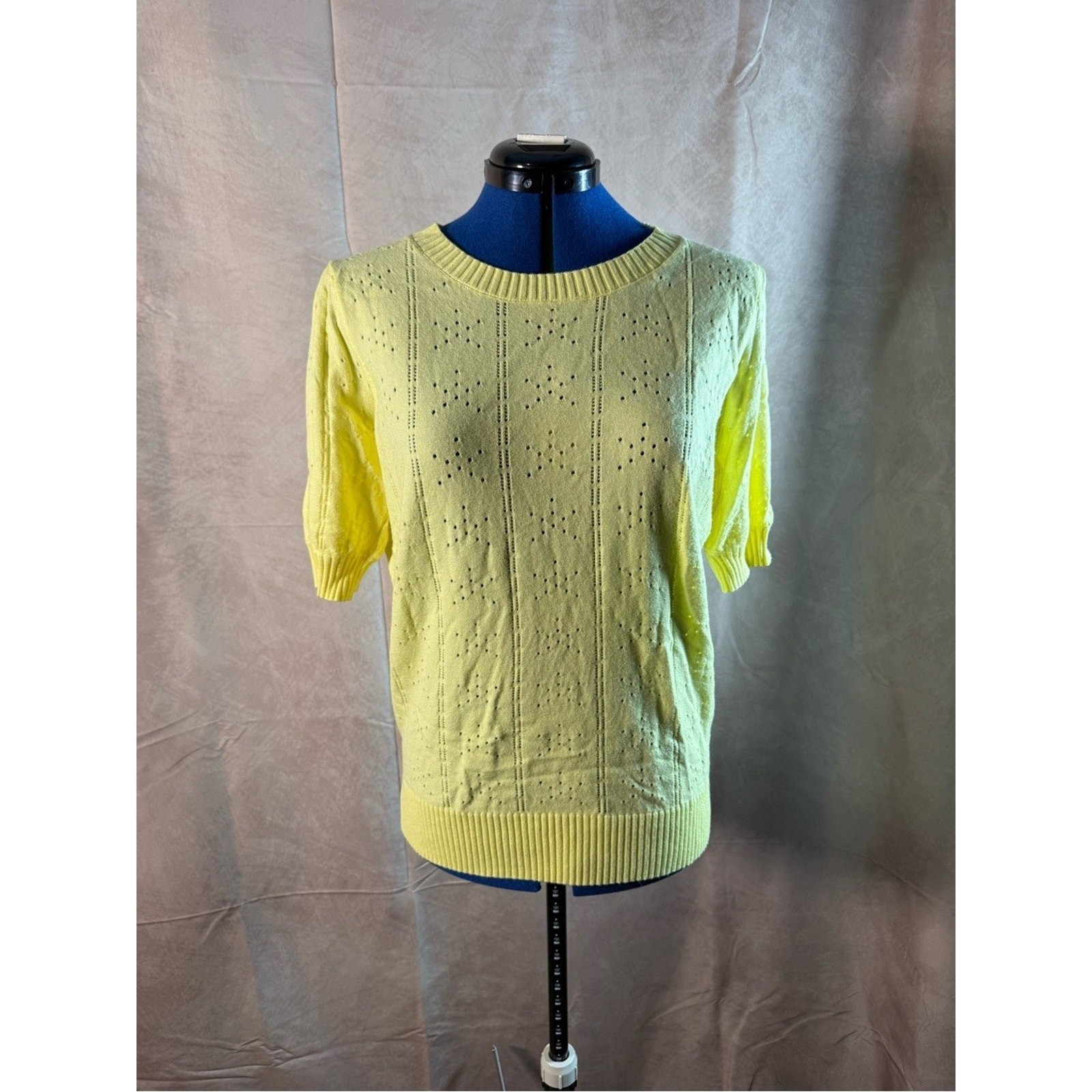 342-Grace Karin Lemon Yellow Knit Short Sleeve Sweater