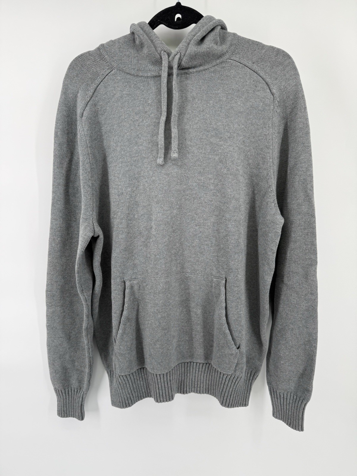 J.Crew Men’s Gray Knit Pullover Hoodie Drawstring Pockets Ribbed Hem S