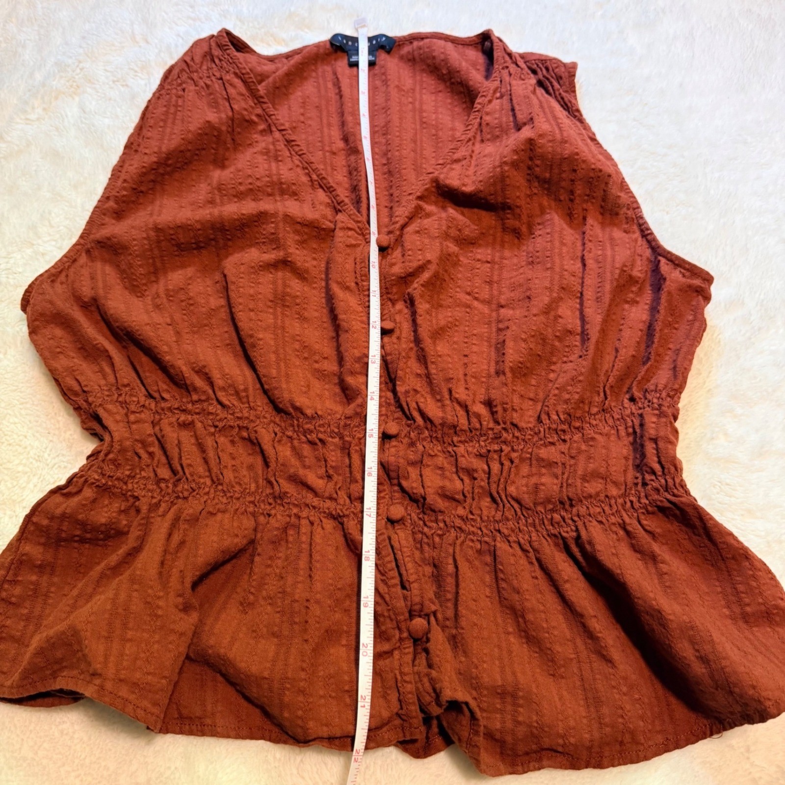 Sanctuary Anthropology Womens XL Burnt Orange Cotton Smocked Waist Peplum Top