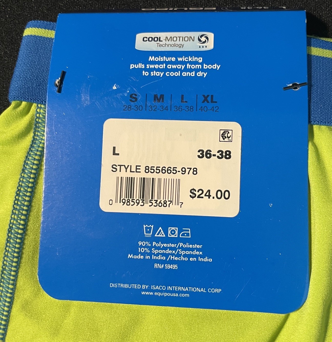 Men’s Equipo 2-pk. Boxer Briefs Size Large-LIME GREEN/BLUE-NWT