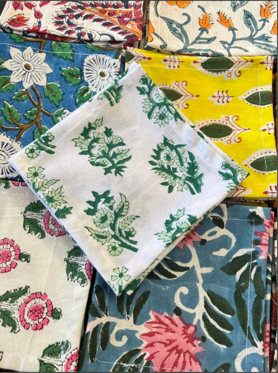 Assorted Cloth Napkins Set Hand Block Floral Printed Cotton Dinner Table Napkins