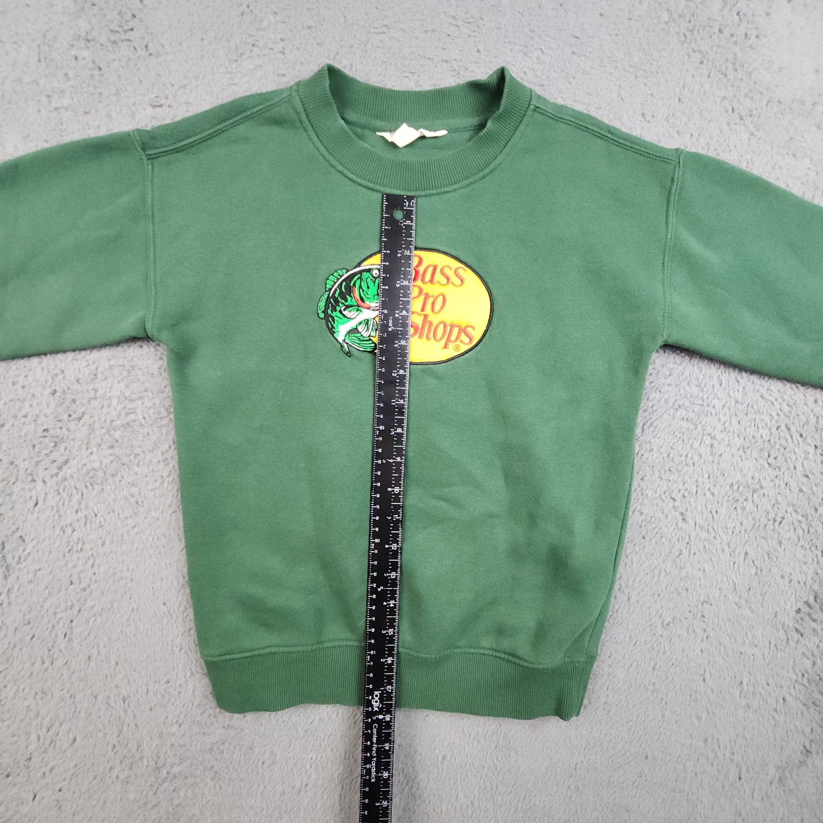 Bass Pro Shops Sweatshirt Mens Small Green Crewneck Pullover Logo Cotton Blend