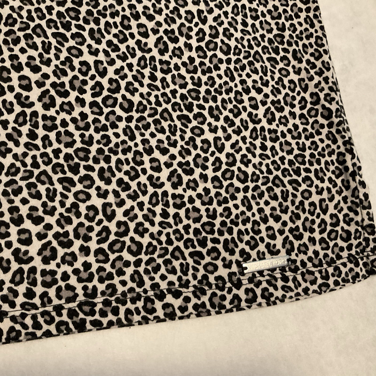 Michael Kors Top Womens Large Black Gray Cheetah Print 3/4 Sleeve Pullover Boho