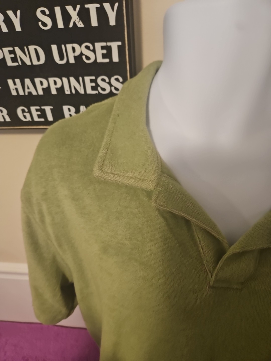 Nwt Goodfellow& Co Shortsleeve Vneck ,Collared , Size L Lime Green Terry Cloth
