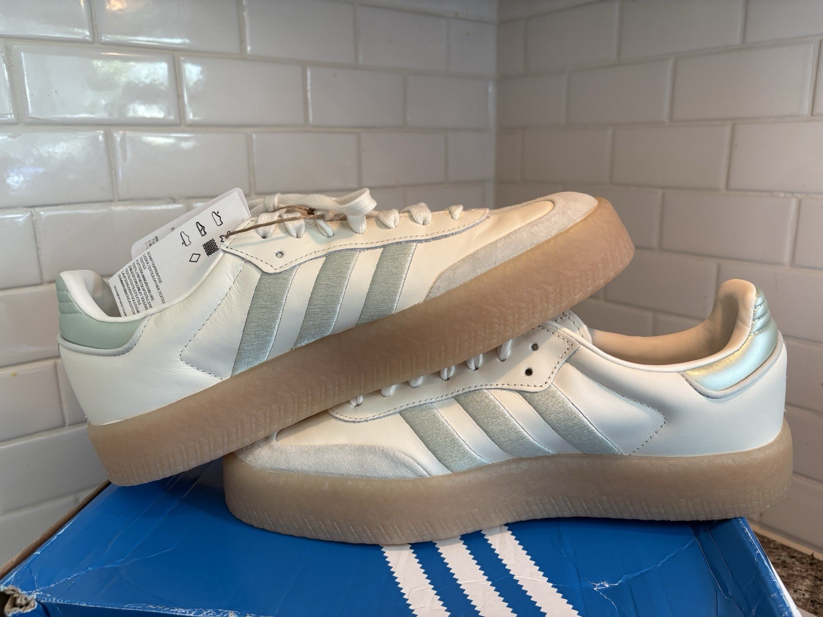 Adidas Samba White/Silver Women’s Size 9.5/ Men’s Size 7. Brand New w/ Tags.