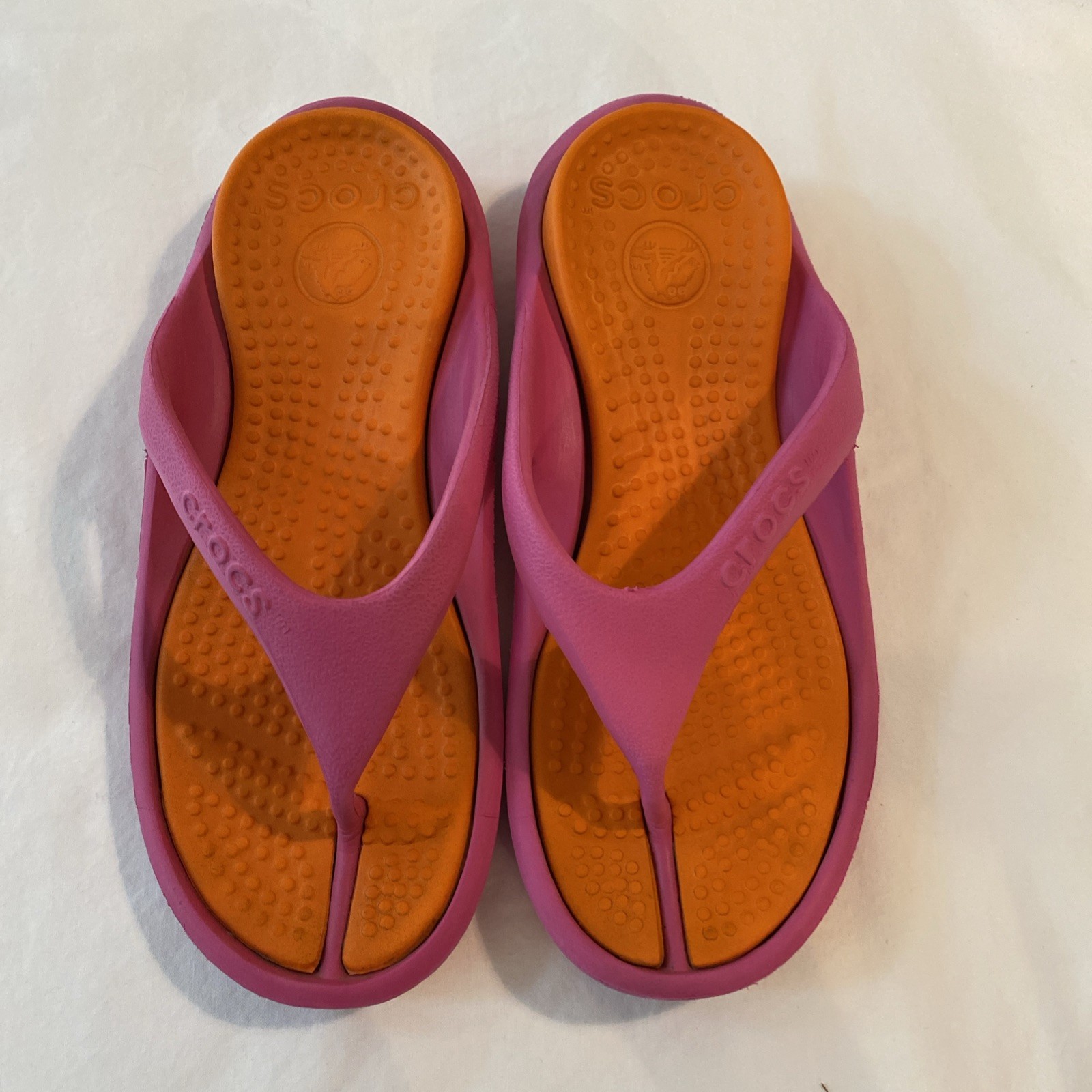 Crocs Athens Flip Flops Orange Pink Color Block Size W 4 M 2