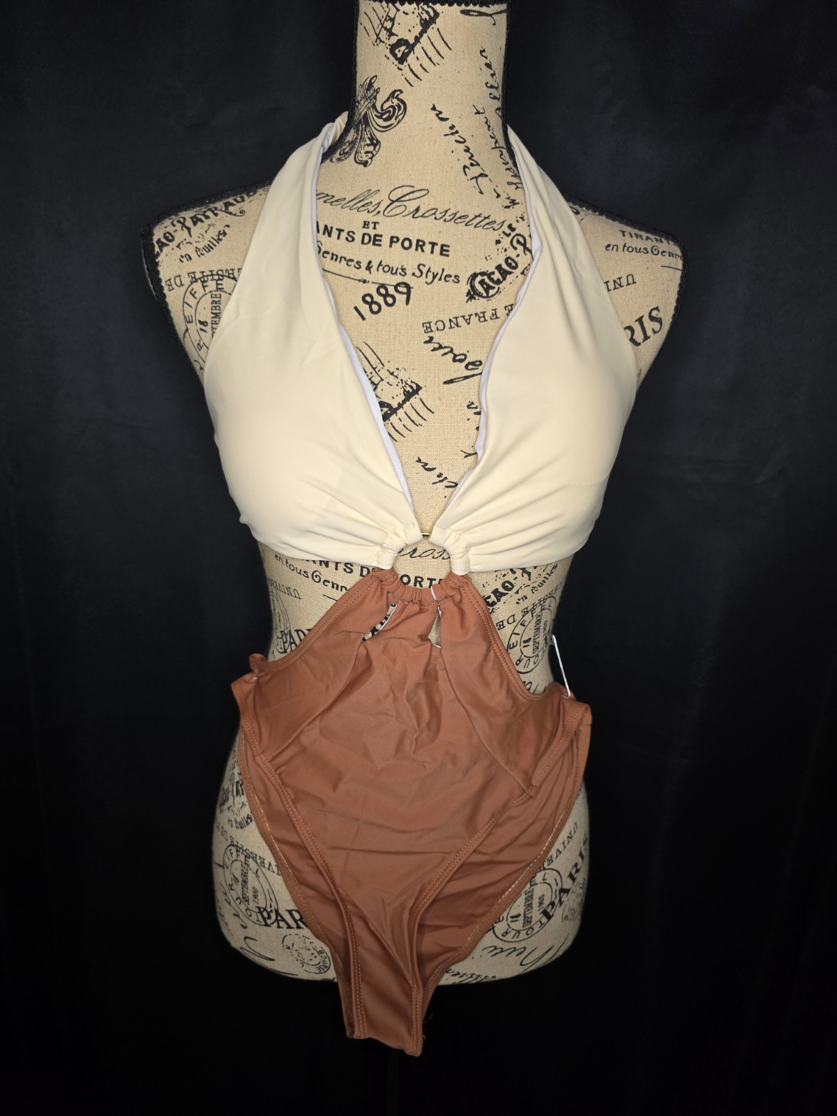 Shein White & Brown 1 Piece Swimsuit Women’s Size XL
