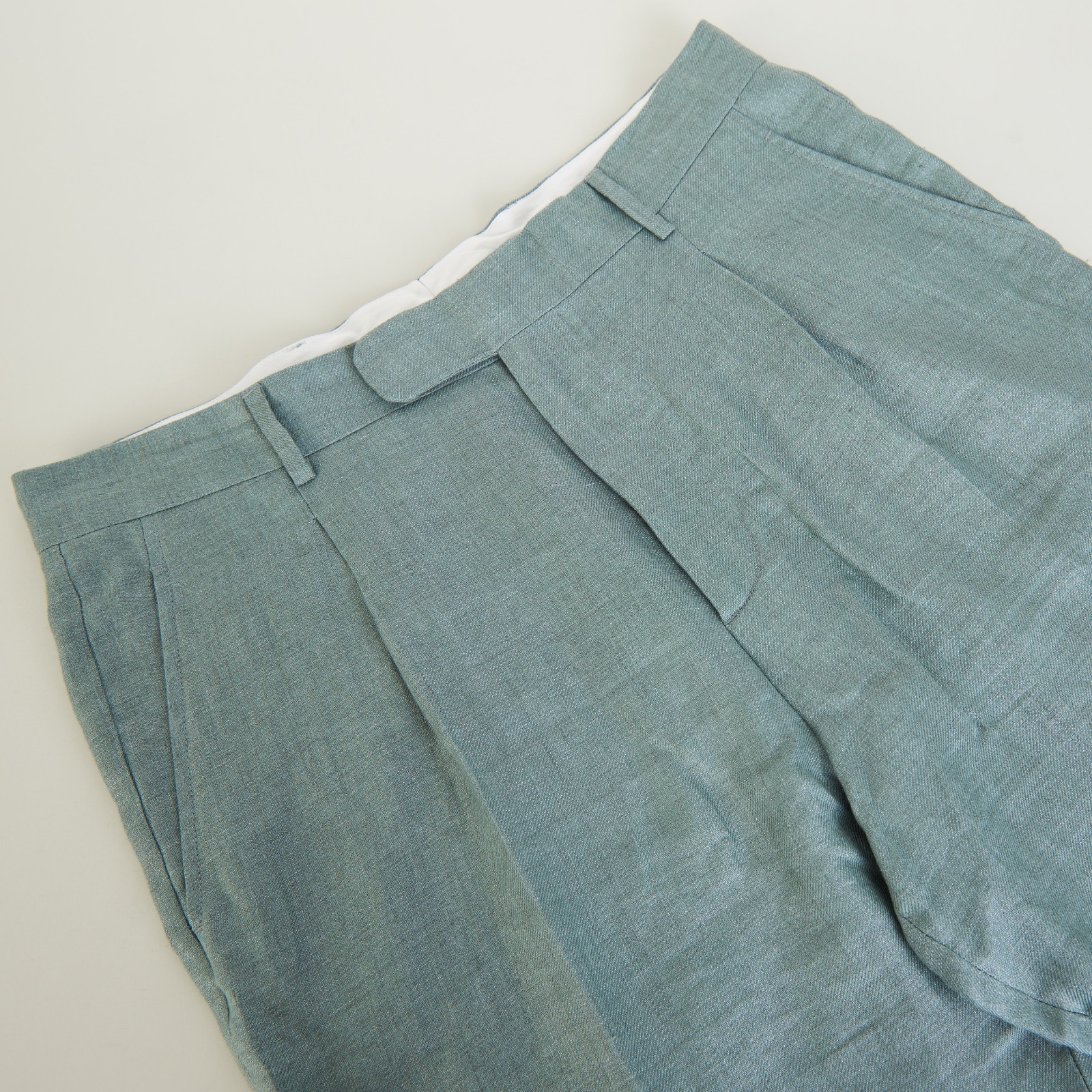 BRETT JOHNSON 930$ Single Pleat Linen Trousers