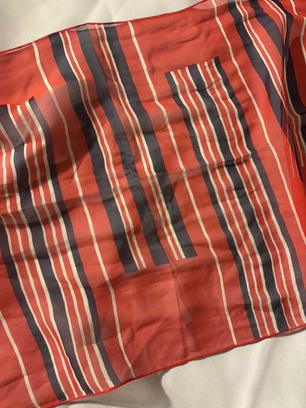 Women’s Red White Blue Striped Sheer Chiffon Polyester Rectangle Scarf Wrap
