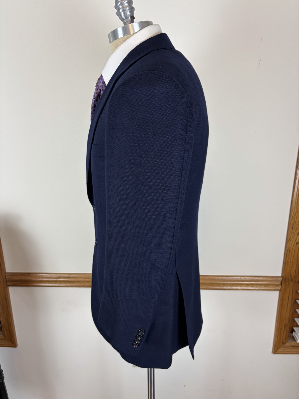 BRIONI 100% WOOL NOMENTANO NAVY BLUE DOUBLE VENT HOPSACK BLAZER SIZE 40R