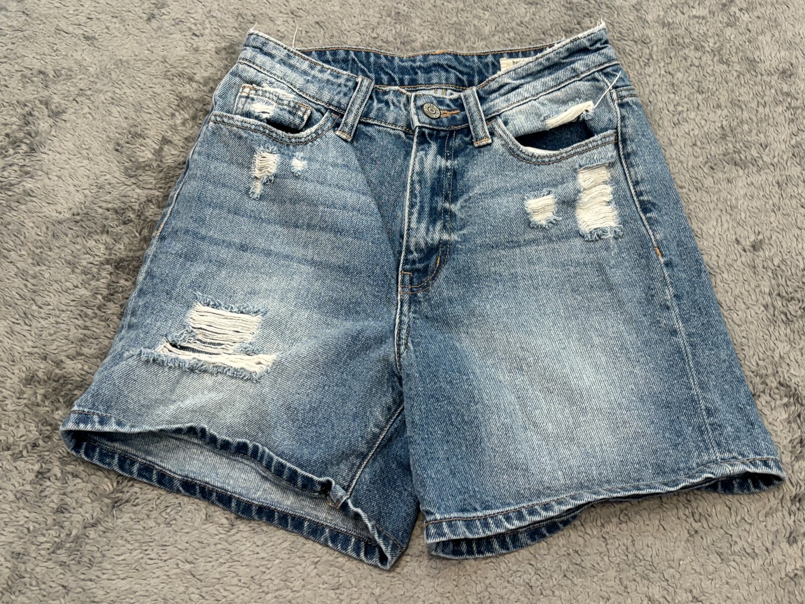 Bridge By Gly Shorts Womens 25 Mom Fit High Rise Blue Denim Distressed Fray