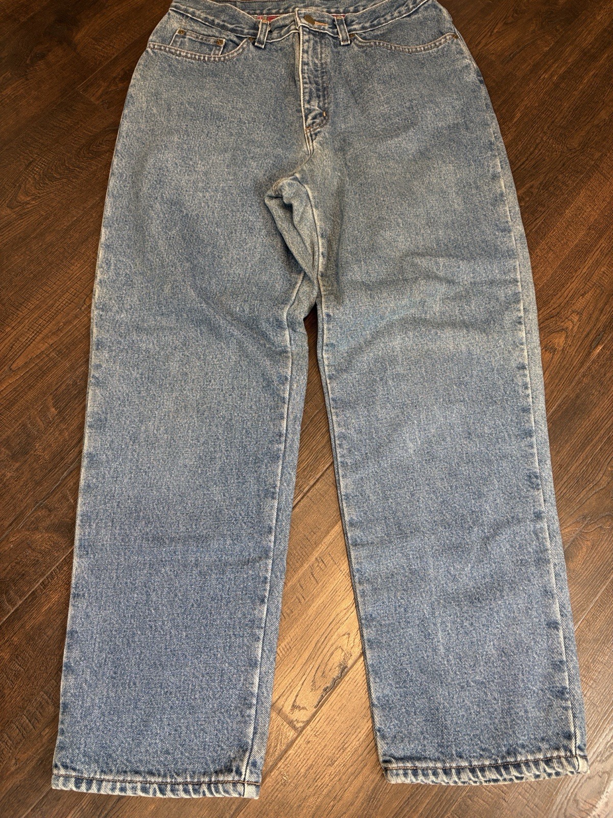 L.L.Bean Double L Vintage Women’s Blue Medium Denim Red Plaid Lined Jeans 12 Reg