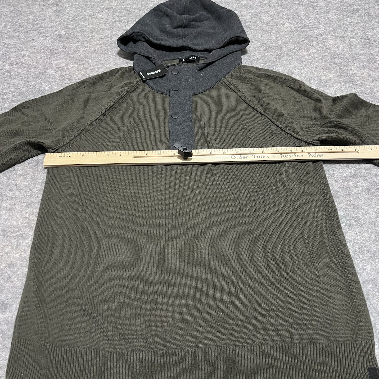 Express Pullover Hoodie Men’s Size Large Green Gray 1/4 zip with buttons