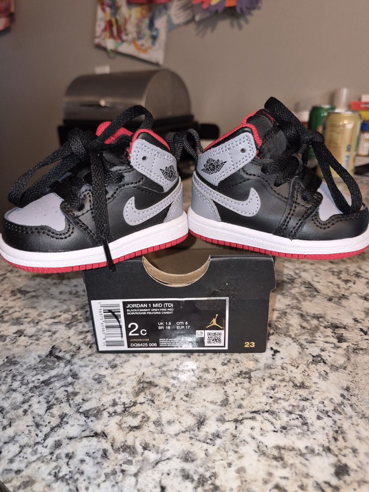 Jordan Air Jordan 1 Mid (TD) 2C Black Gray Red Mid Top Leather DQ8425-006