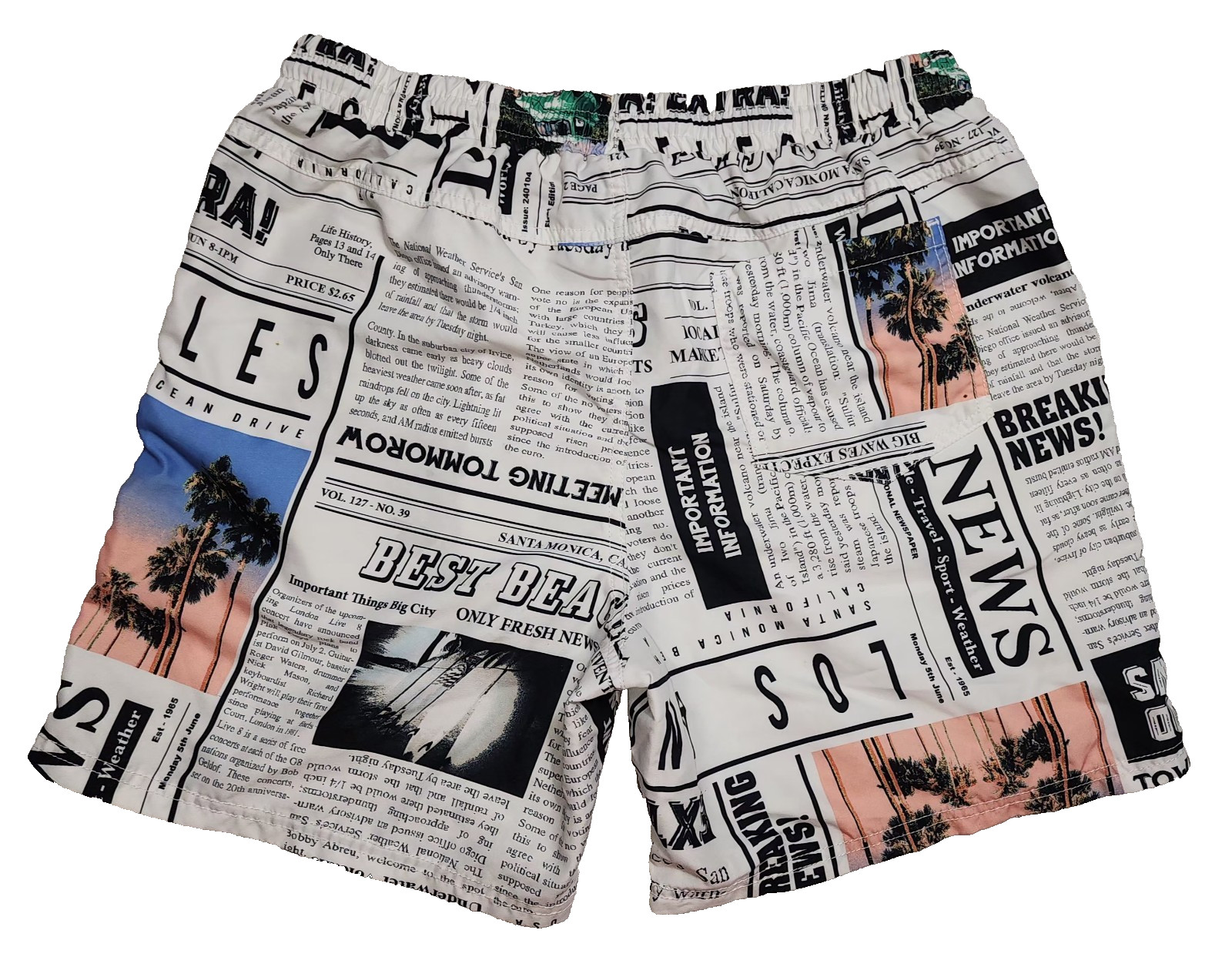 NoBo M (32-34) Black & White Multicolor All Over Newspaper Print Swimming…