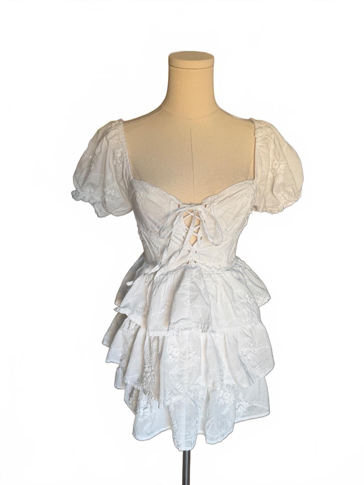 Altar’d State White Puff Sleeve Tiered Mini Dress