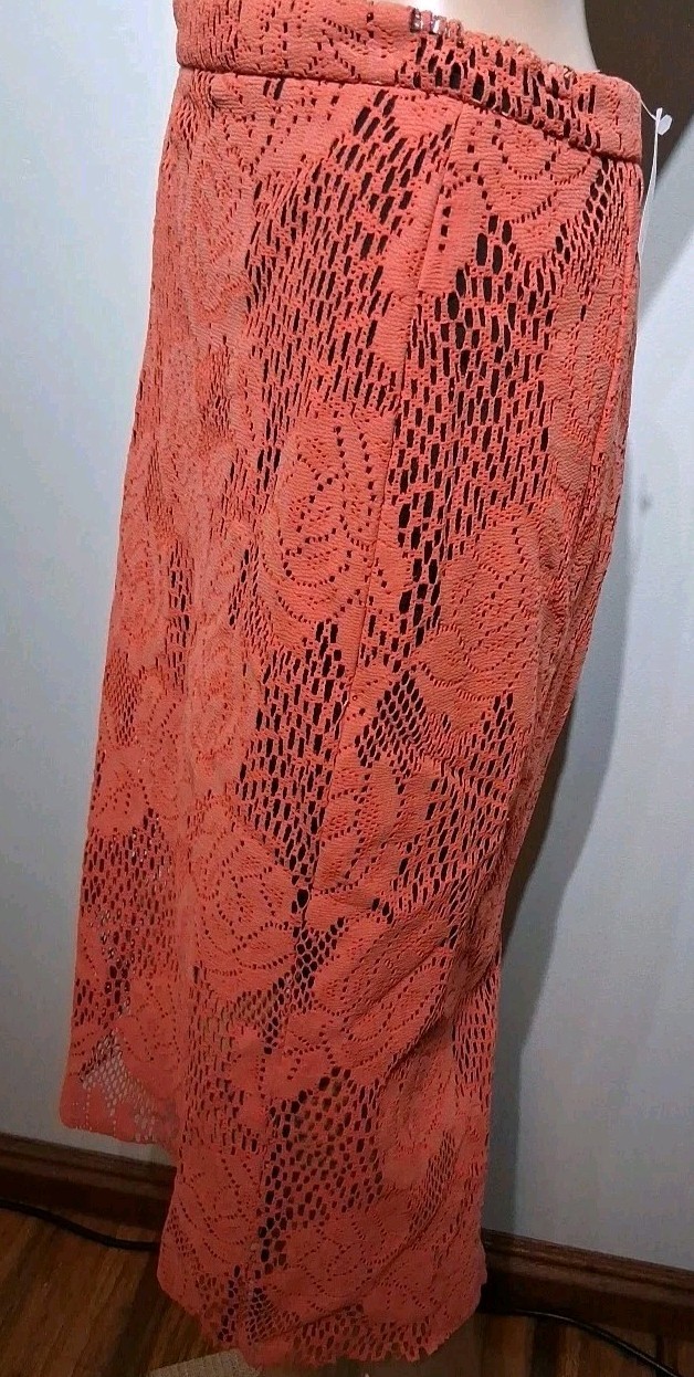 MSGM Orange Faux Leather Laser Cut Midi Length Pencil Skirt Size IT 42 US M NWT