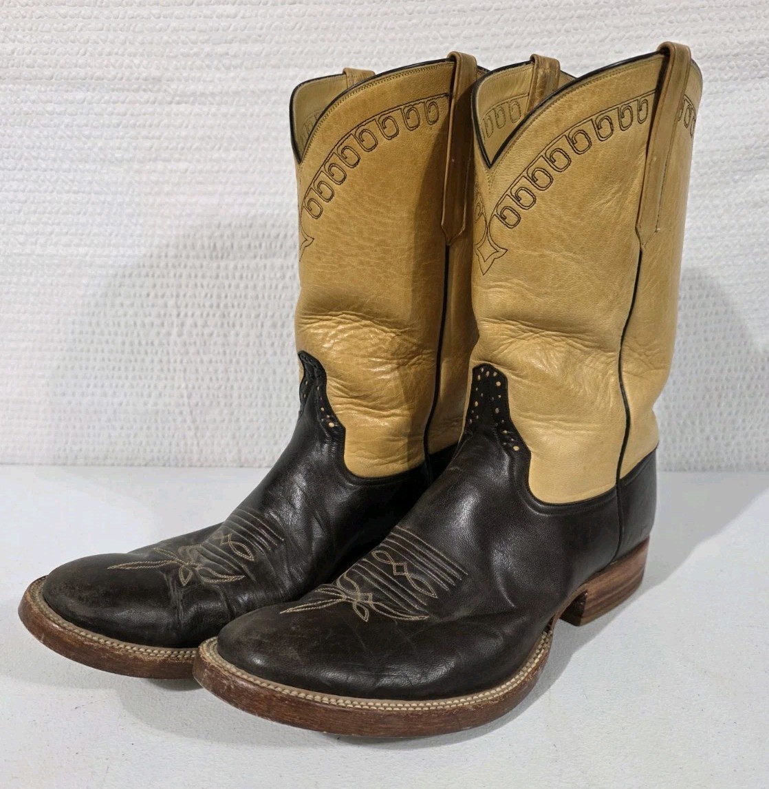 Rios Of Mercedes Mens 11D Cowboy Western Boots Brown Tan Two Tone Leather Texas