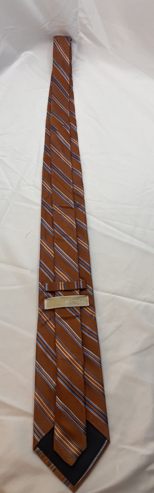 Michael Kors Men’s Rust Orange Blue Striped 100% Silk Neck Tie Classic Made USA