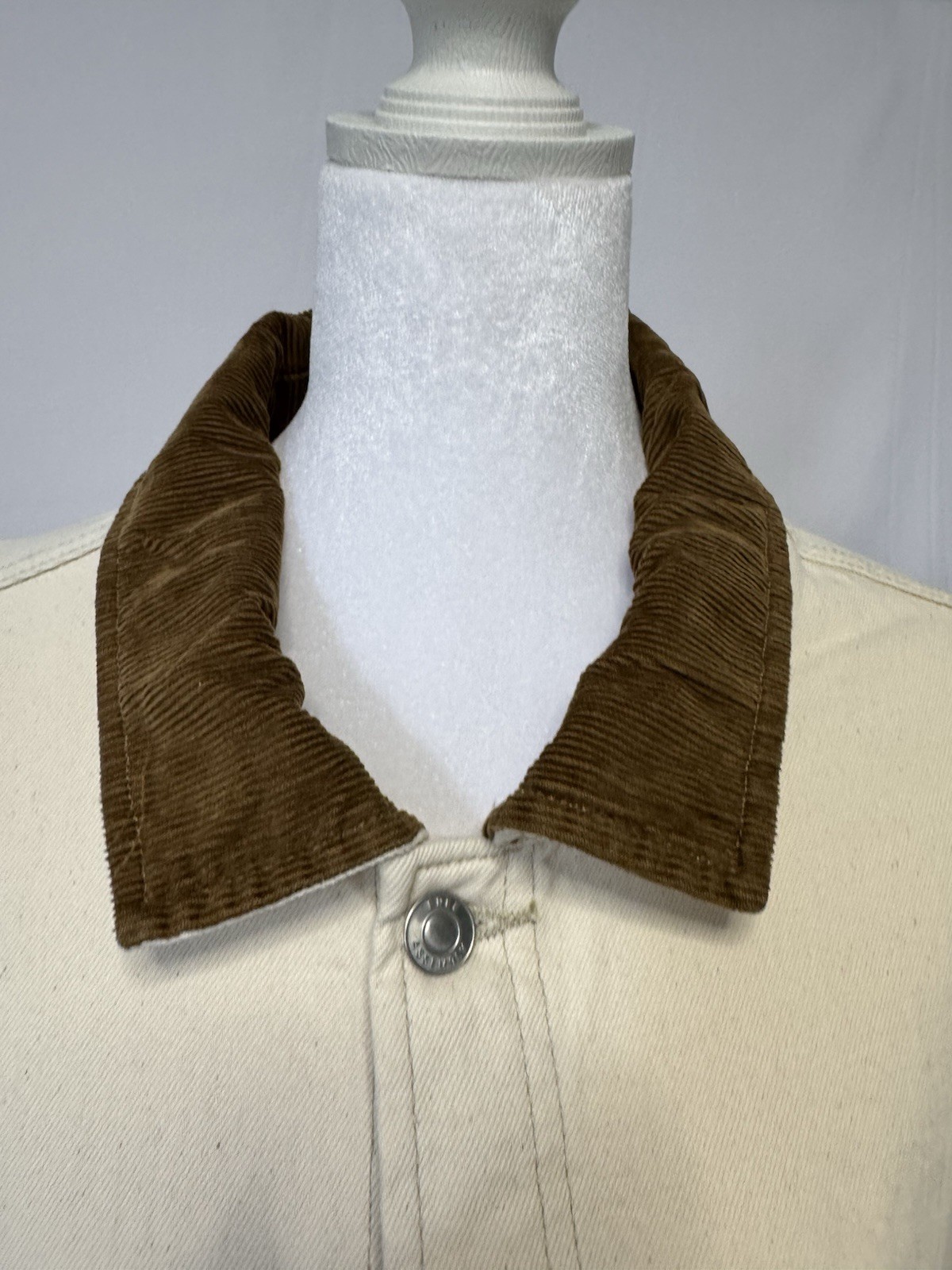 Free Assembly Men’s Canvas Barn Jacket Corduroy Collar Chore Coat Cream XL NWT