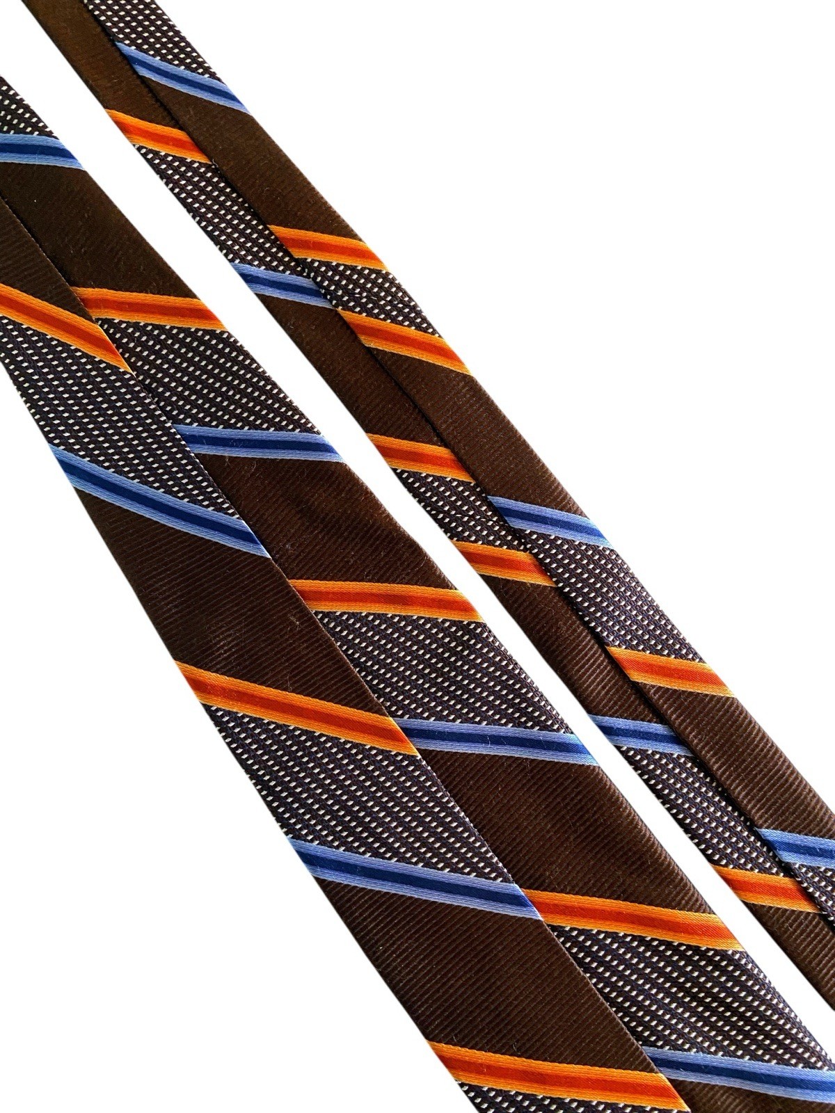 Robert Talbott Best Of Class Silk Tie Brown Orange Navy Blue Striped Hand Sewn
