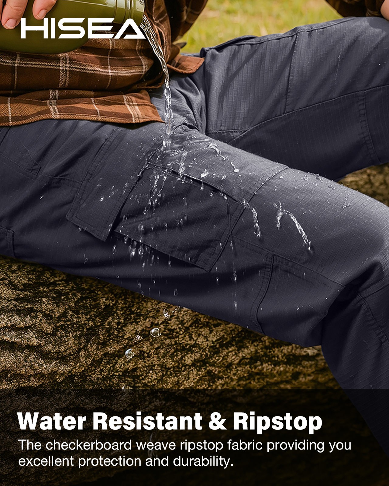 HISEA Men’s Ripstop Tactical Pants Water Resistant Work Cargo Pants 9 Pockets
