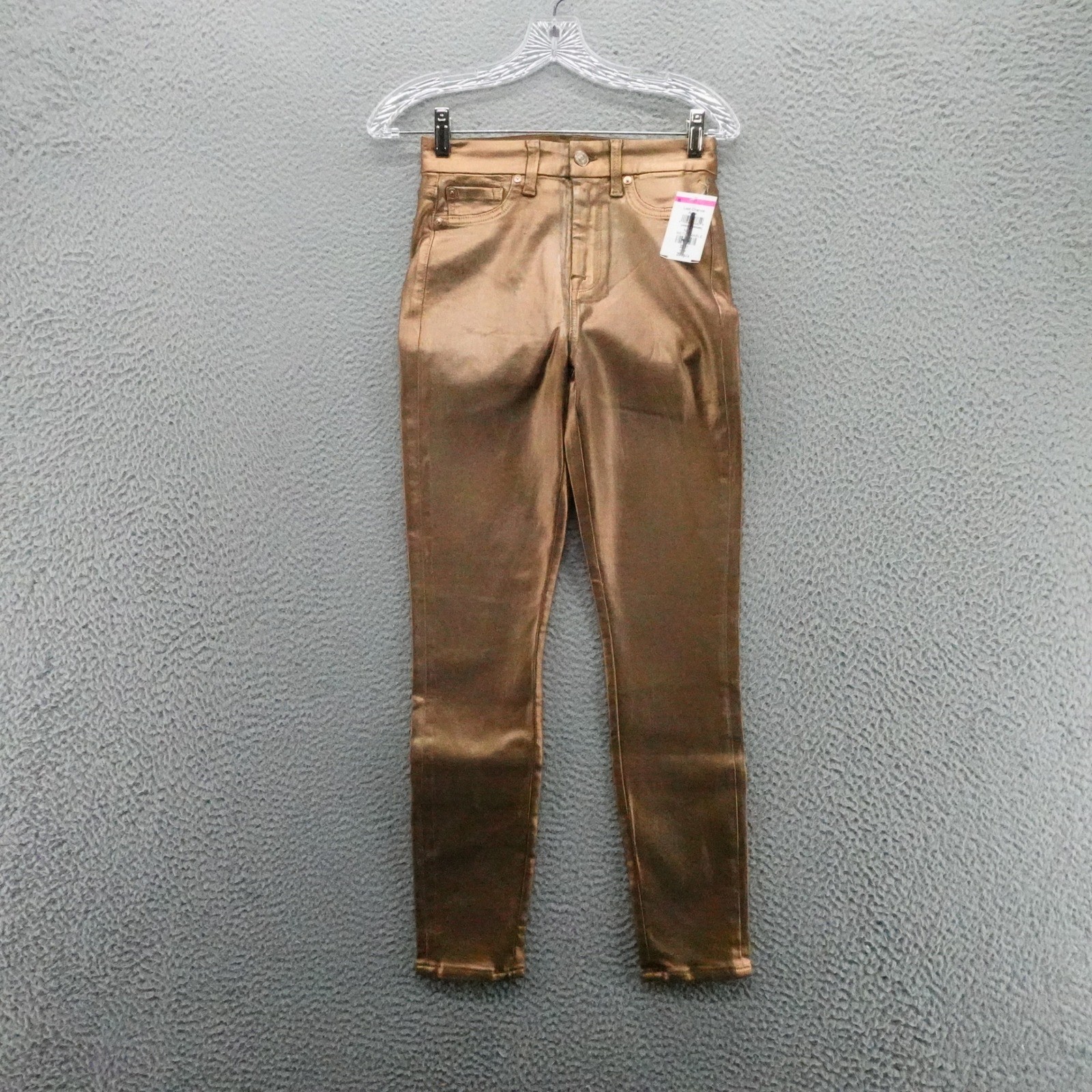 7 For All Mankind Womens Metallic Bronze Coated Skinny Jeans Size 26 NEW