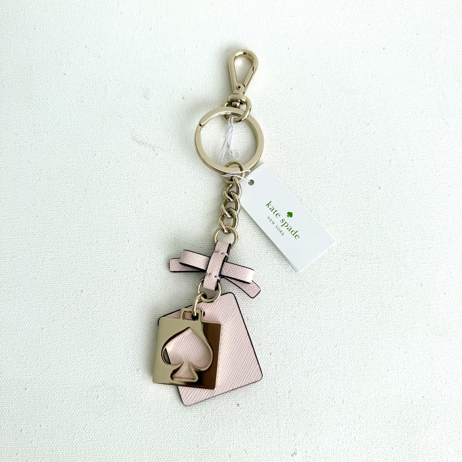 NWT Kate Spade Bag Charm Bow Accent Leather Bag Charm Keychain FOB Pink