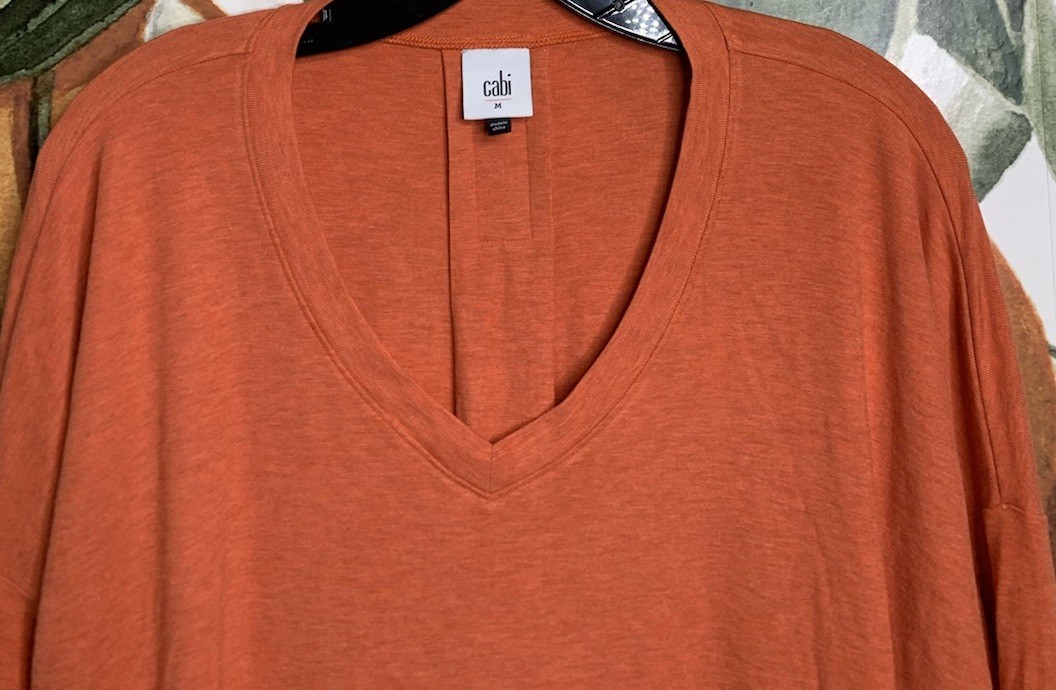CAbi Medium Hangout Tee Shirt 4190 Orange Striped long Sleeve Blouse