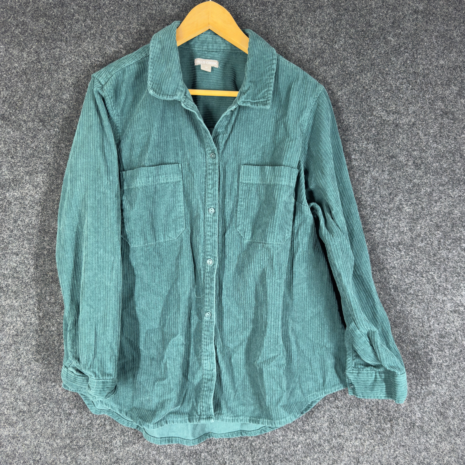 Falls Creek Shirt Women 1X Plus Blue Button Up Collared Long Sleeve Pockets
