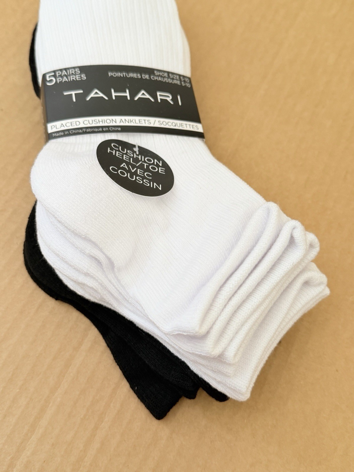 Tahari Cushioned Sole Anklet Socks 5 Pairs Women’s Size 5-10 White/Black