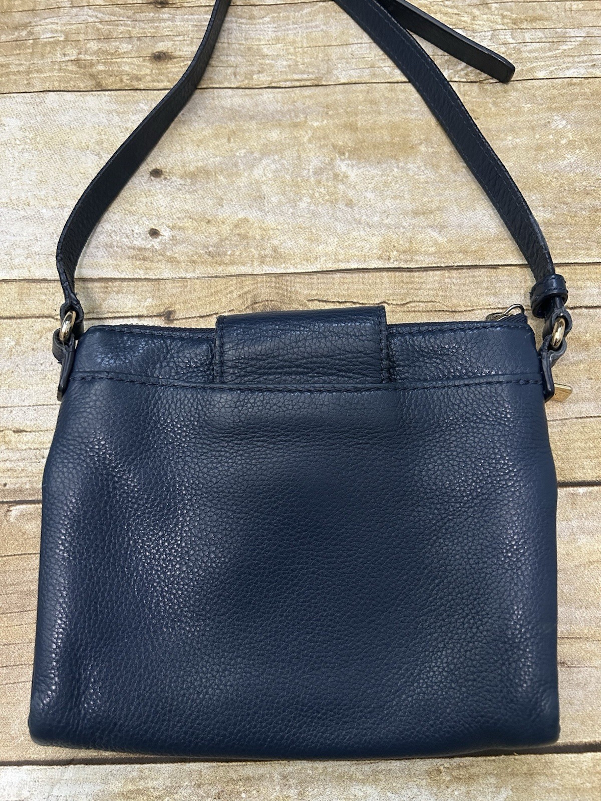 Michael Kors Blue Pebbled Crossbody Bag Zip Closure Gold Hardware MK Logo