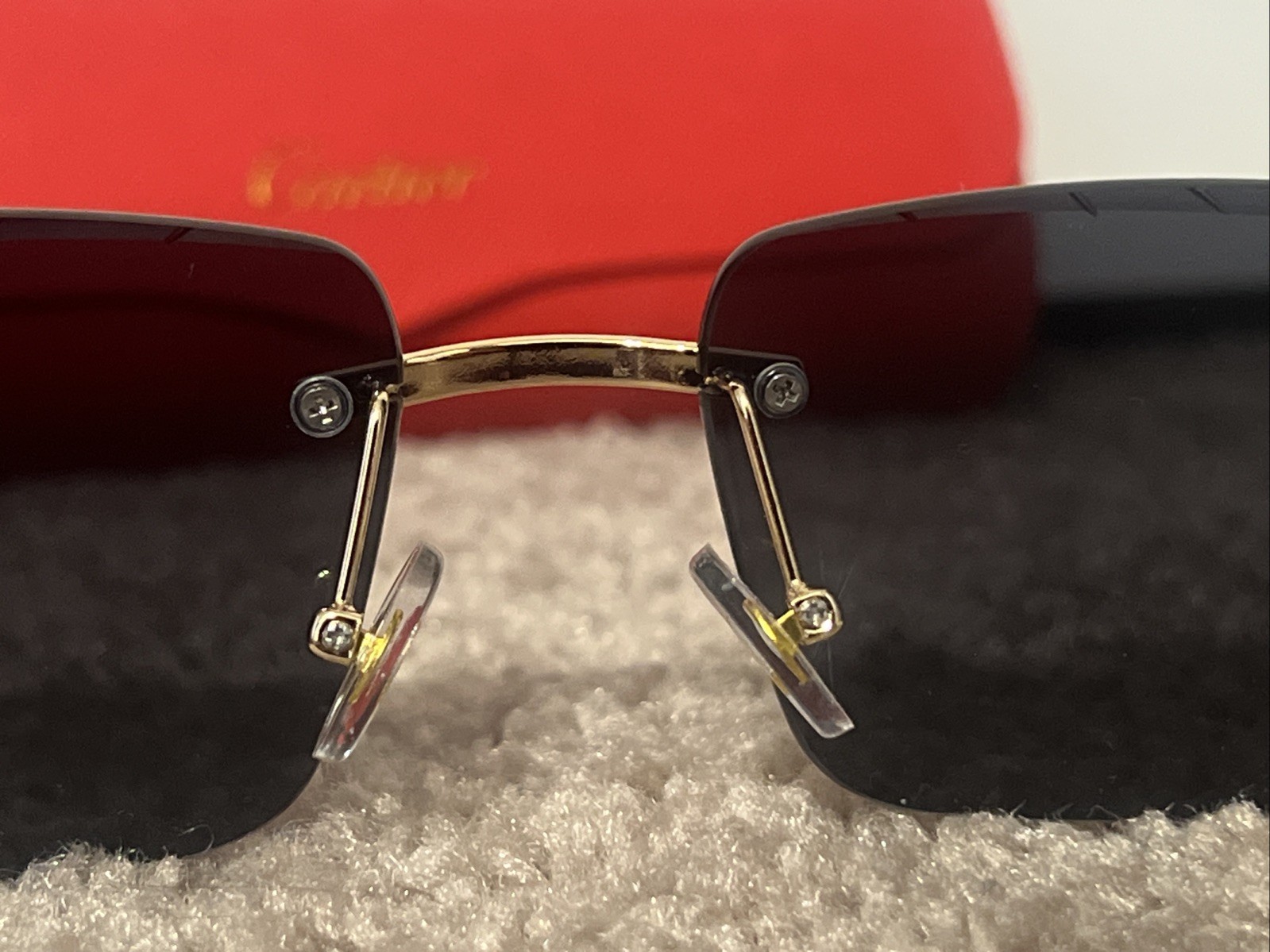 Cartier Big C Diamond Cut Sunglasses Black Lenses W/ Gold Temples! Authentic!