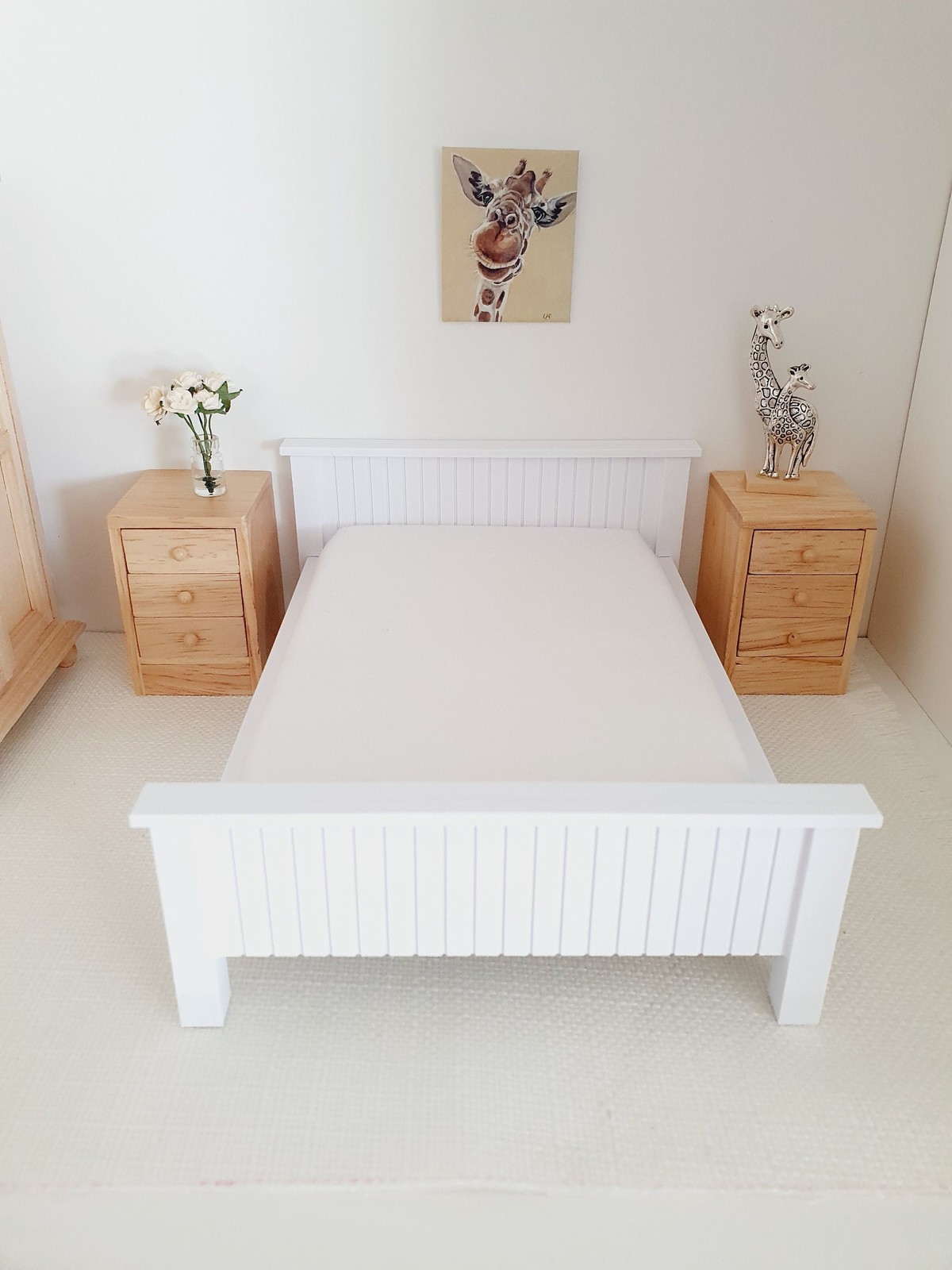 Dolls House Double Bed, Choice of Colours, 1:12th Scale, Miniature Bed with