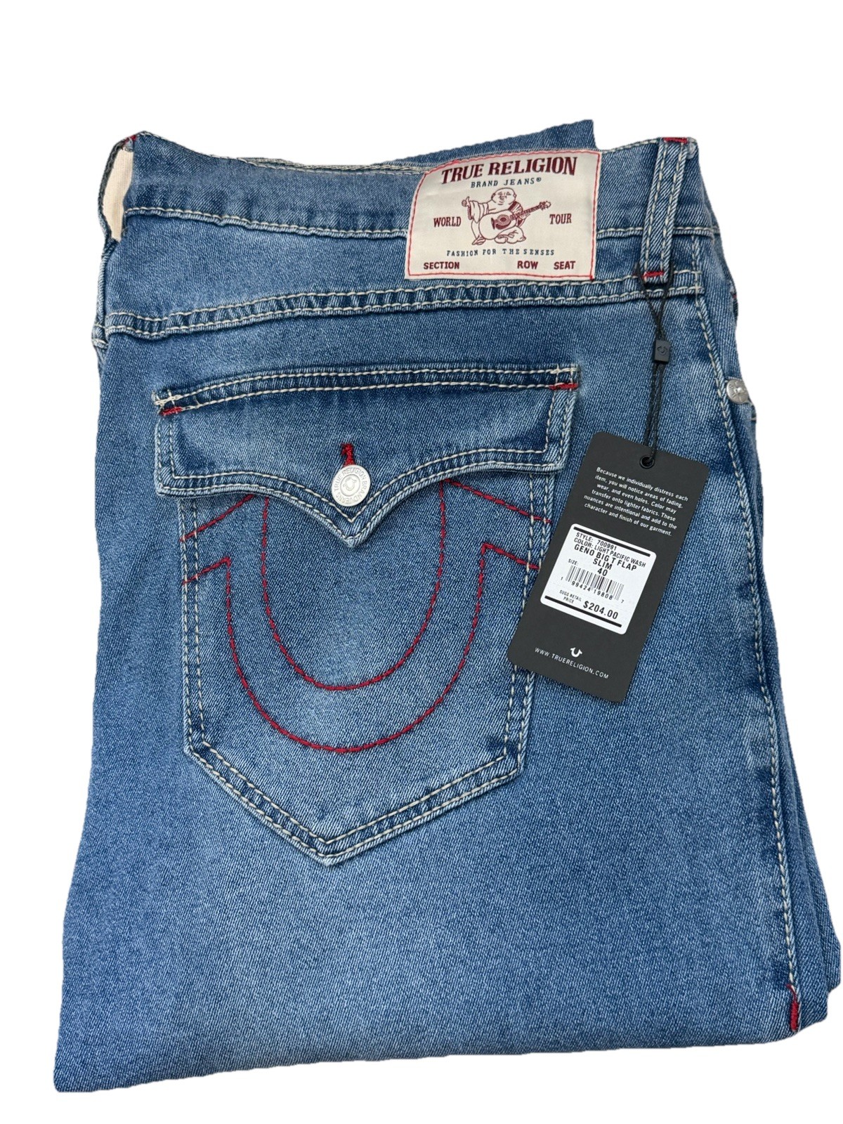 True Religion Men’s Geno Blue Denim Jeans Relaxed Slim Straight MidRise 5-Pocket