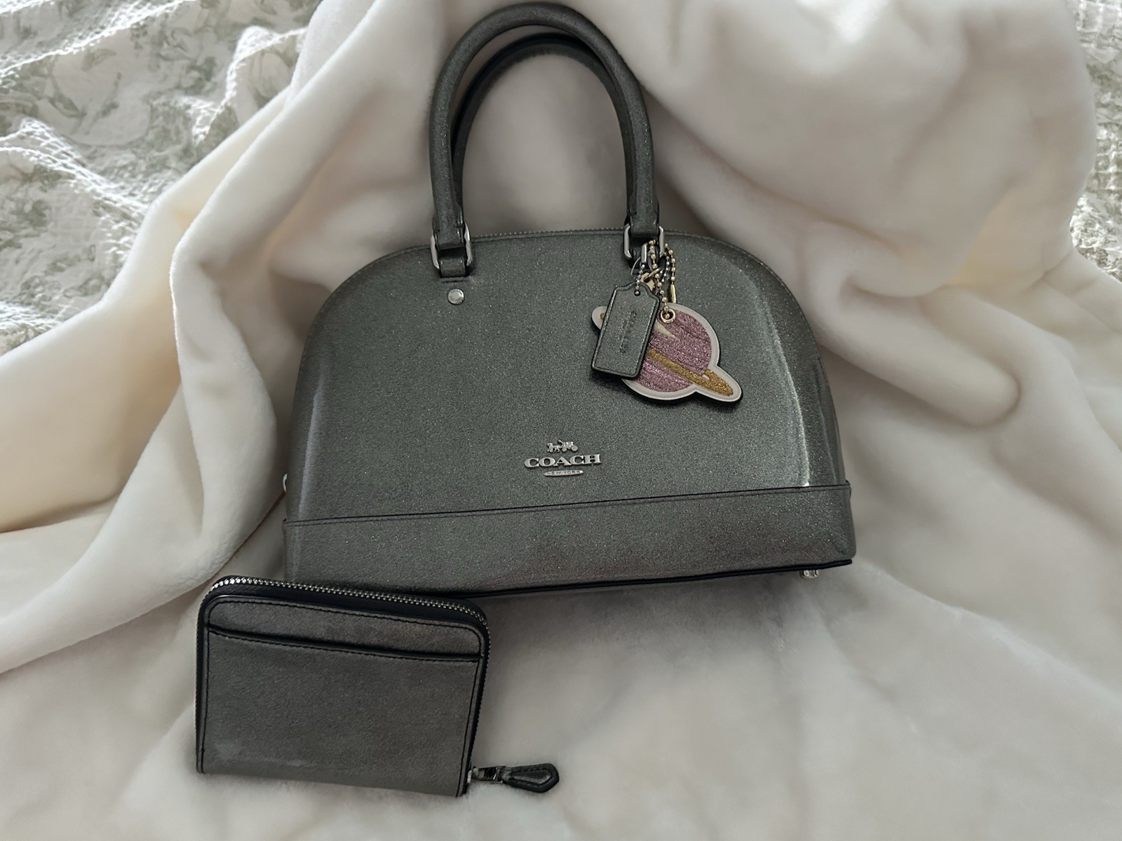 NWT Coach Mini Sierra Metallic Purse And Matching Wallet Set In Silver