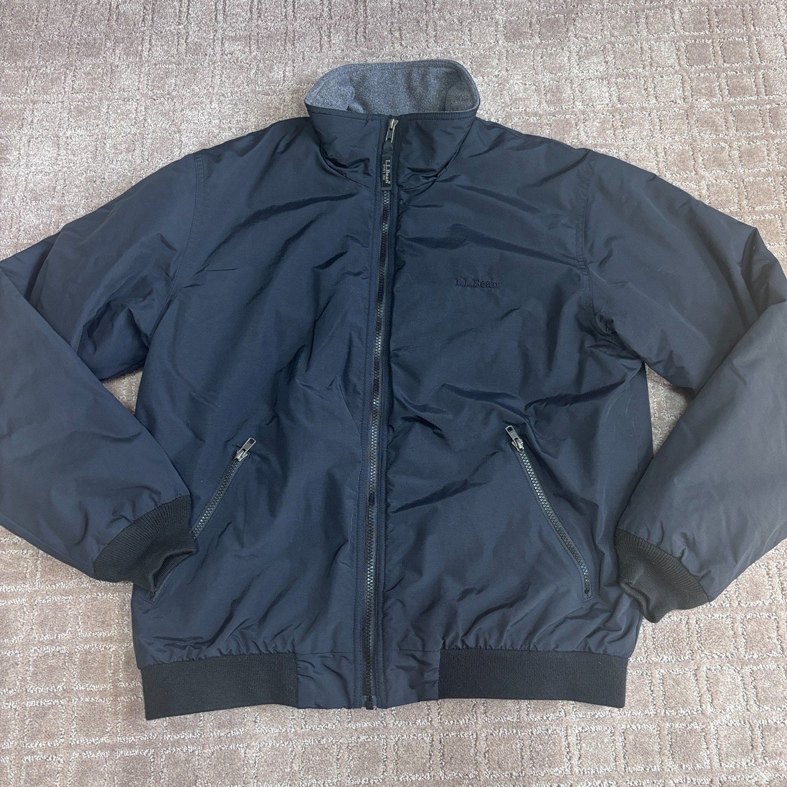 L.L. Bean Fleece Lined Three Season Jacket Men M Nylon Soft Shell Black Full Zip