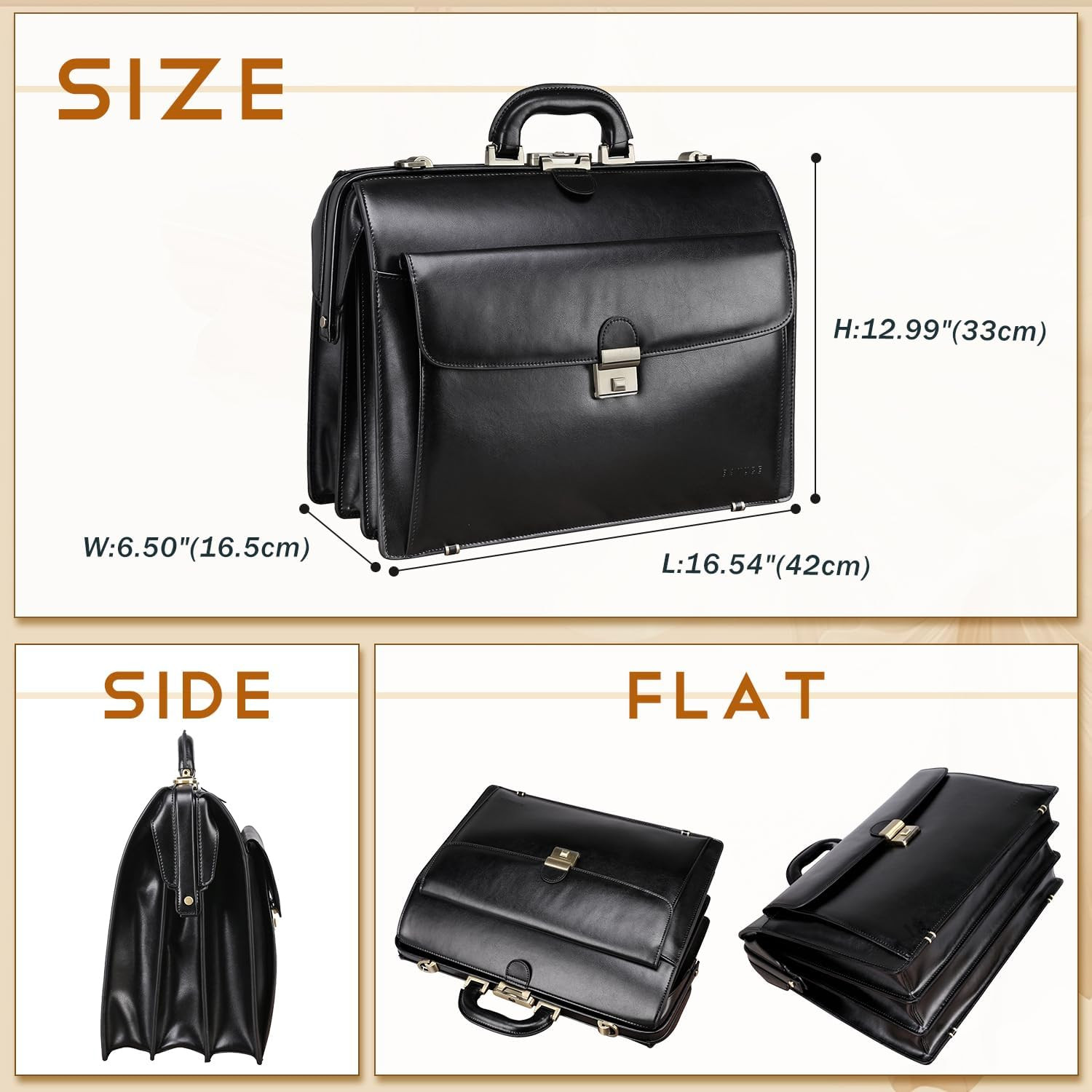 Elegant Large Leather Briefcase for Men – 15.6″ Lockable Attache Case