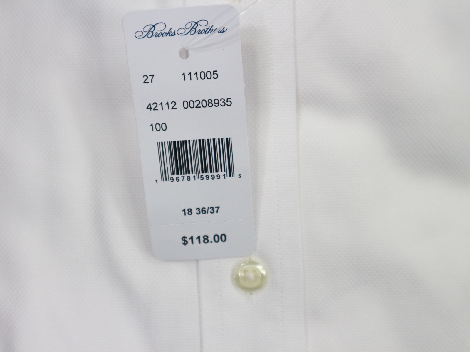 Brooks Brothers REGULAR Non-Iron All Cotton 18-36/37 Ainsley Collar White