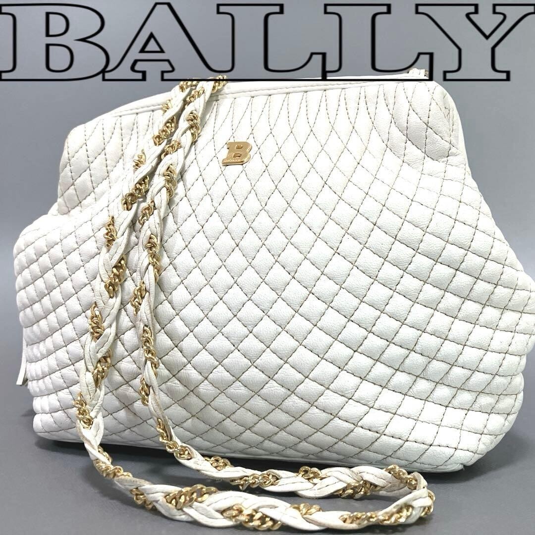 BALLY White Quilted Leather Gold Hardware Crossbody Shoulder Bag Italy