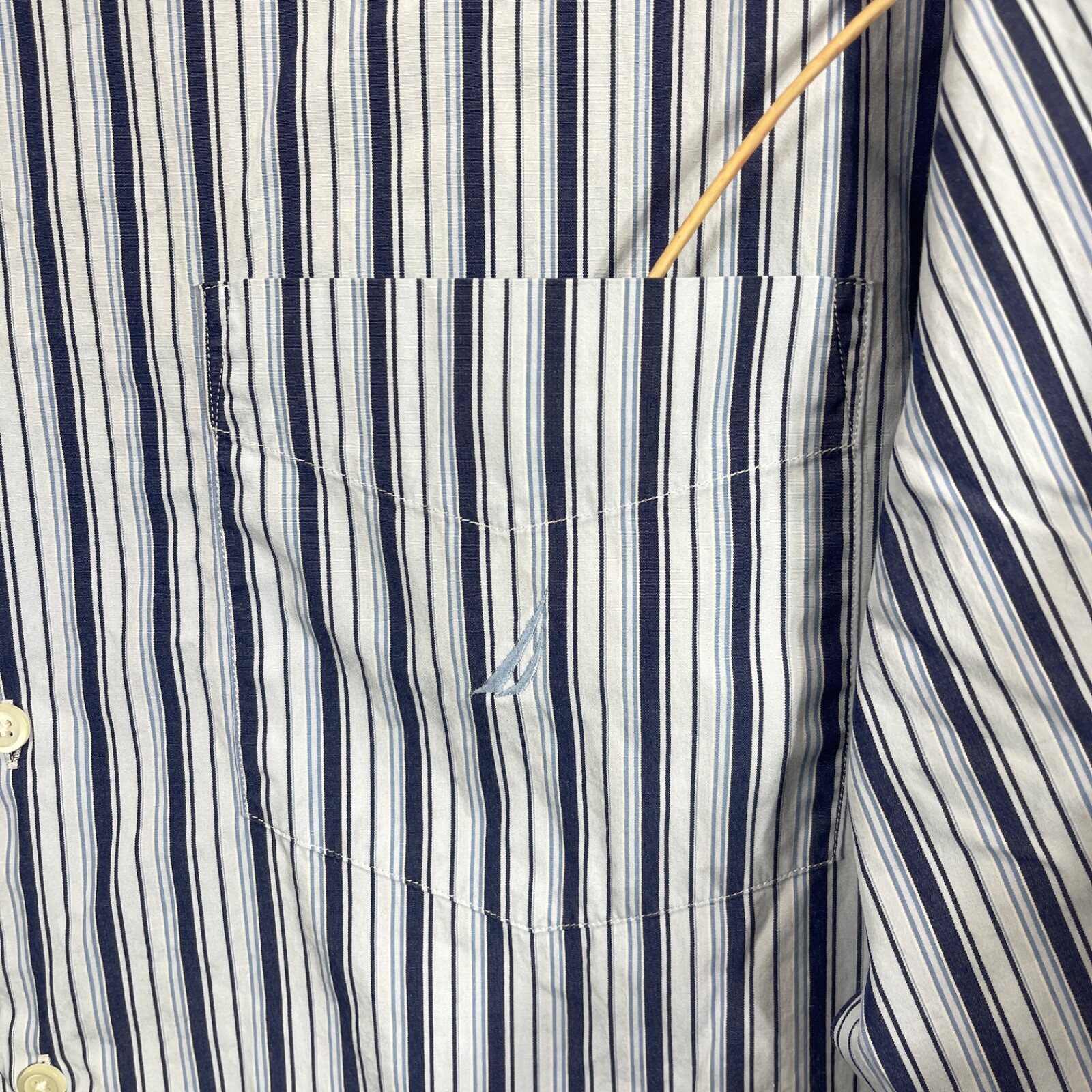 Nautica Shirt Mens Large Blue Stripe Button Up Dress Two Ply Cotton Preppy
